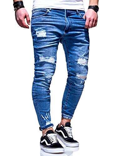 behype. Herren Destroyed Stretch Jeans-Hose Used 80-6376 Blau W30/L32 von behype.