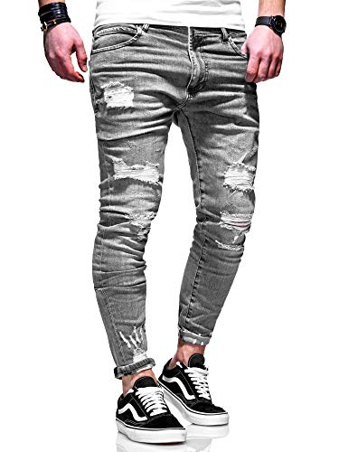 behype. Herren Destroyed Stretch Jeans-Hose Used 80-6376 Grau W30/L32 von behype.