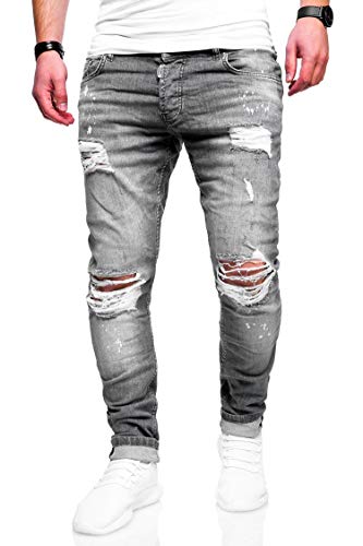 behype. Herren Destroyed Stretch Jeans-Hose Used Slim-Fit 80-2369 Grau W29/L32 von behype.