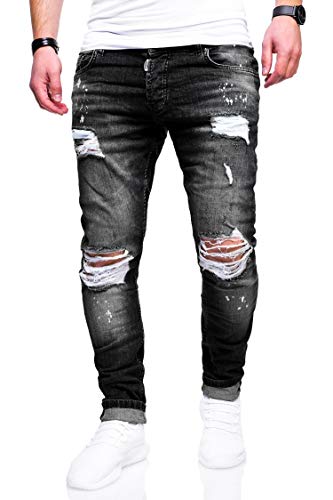 behype. Herren Destroyed Stretch Jeans-Hose Used Slim-Fit 80-2369 Schwarz W29/L32 von behype.