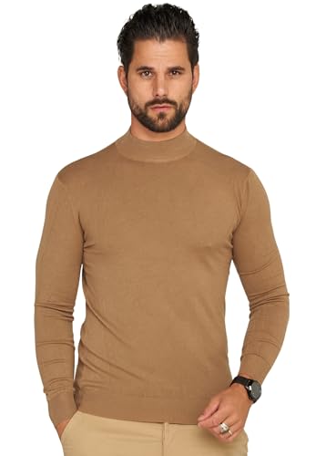 behype. Herren Feinstrick-Pullover Strickpullover mit Stehkragen Rollkragen Pulli Rolli Casual & Business Slim Fit BH_0050-Beige-L von behype.