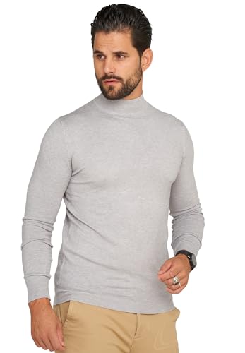 behype. Herren Feinstrick-Pullover Strickpullover mit Stehkragen Rollkragen Pulli Rolli Casual & Business Slim Fit BH_0050-Hellgrau-S von behype.