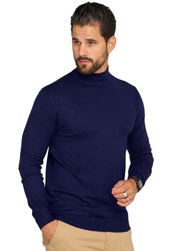 behype. Herren Feinstrick-Pullover Strickpullover mit Stehkragen Rollkragen Pulli Rolli Casual & Business Slim Fit BH_0050-Navy-M von behype.