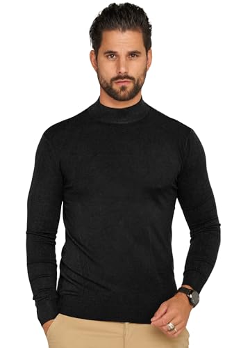 behype. Herren Feinstrick-Pullover Strickpullover mit Stehkragen Rollkragen Pulli Rolli Casual & Business Slim Fit BH_0050-Schwarz-L von behype.