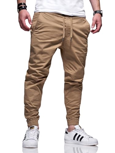 behype. Herren Hose Chino Jogger Jeans Chinohose Cargohose Freizeithose Gummibund Stretch BH_C-33-Beige-W30 von behype.