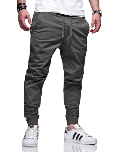 behype. Herren Hose Chino Jogger Jeans Chinohose Cargohose Freizeithose Gummibund Stretch BH_C-33-Dark Grey-W34 von behype.
