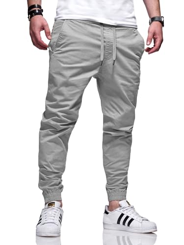 behype. Herren Hose Chino Jogger Jeans Chinohose Cargohose Freizeithose Gummibund Stretch BH_C-33-Light Grey-W30 von behype.