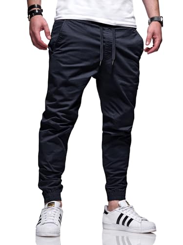 behype. Herren Hose Chino Jogger Jeans Chinohose Cargohose Freizeithose Gummibund Stretch BH_C-33-Navy-W30 von behype.