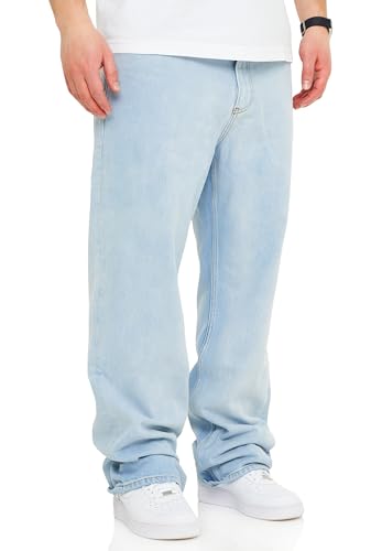 behype. Herren Jeans Loose-Fit Jeanshose 100% Baumwolle Denim Baggy Hose Used Look Men's DC_JN-248-Ice Blue-W32 von behype.