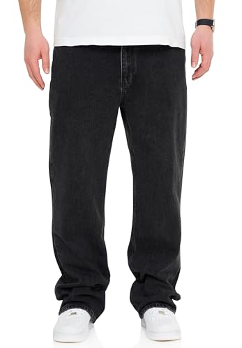 behype. Herren Jeans Loose-Fit Jeanshose 100% Baumwolle Denim Baggy Hose Used Look Men's DC_JN-248-Washed Black-W31 von behype.