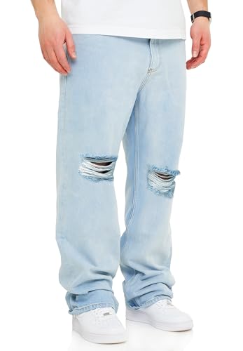behype. Herren Jeans Ripped Loose-Fit Jeanshose 100% Baumwolle Denim Baggy Hose Straight-Leg Used Look Men's DC_JN-249-Ice Blue-W31/L32 von behype.