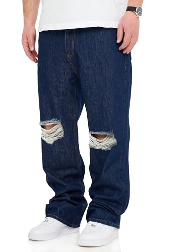 behype. Herren Jeans Ripped Loose-Fit Jeanshose 100% Baumwolle Denim Baggy Hose Straight-Leg Used Look Men's DC_JN-249-Indigo-W34/L32 von behype.