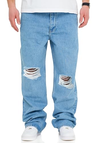 behype. Herren Jeans Ripped Loose-Fit Jeanshose 100% Baumwolle Denim Baggy Hose Straight-Leg Used Look Men's DC_JN-249-Light Blue-W36/L32 von behype.