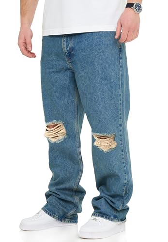 behype. Herren Jeans Ripped Loose-Fit Jeanshose 100% Baumwolle Denim Baggy Hose Straight-Leg Used Look Men's DC_JN-249-Vintage Blue-W30/L32 von behype.