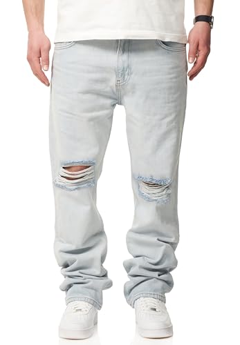 behype. Herren Jeans Ripped Straight-Fit Jeanshose 100% Baumwolle Denim Hose Used Look Men's DC_JN-246-Ice Blue-W31/L32 von behype.
