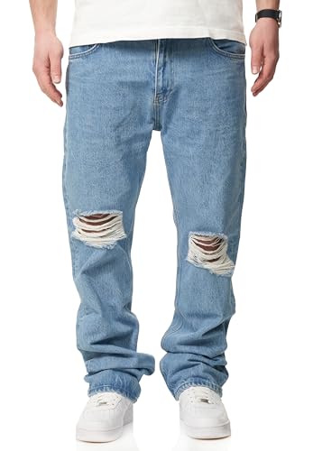 behype. Herren Jeans Ripped Straight-Fit Jeanshose 100% Baumwolle Denim Hose Used Look Men's DC_JN-246-Light Blue-W34/L32 von behype.