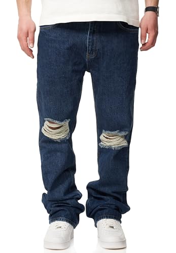 behype. Herren Jeans Ripped Straight-Fit Jeanshose 100% Baumwolle Denim Hose Used Look Men's DC_JN-246-Medium Blue-W38/L32 von behype.