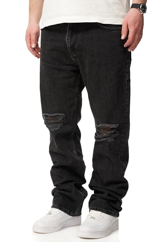 behype. Herren Jeans Ripped Straight-Fit Jeanshose 100% Baumwolle Denim Hose Used Look Men's DC_JN-246-Washed Black-W34/L32 von behype.