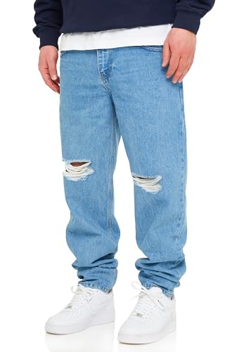 behype. Herren Jeans Ripped Tapered-Fit Jeanshose 100% Baumwolle Denim Baggy Hose Used Look Men's DC_JN-244-Light Blue-W31/L32 von behype.
