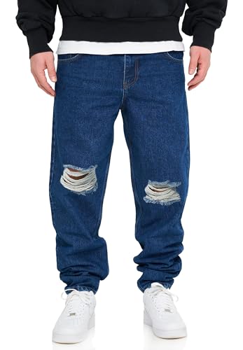 behype. Herren Jeans Ripped Tapered-Fit Jeanshose 100% Baumwolle Denim Baggy Hose Used Look Men's DC_JN-244-Medium Blue-W33/L32 von behype.