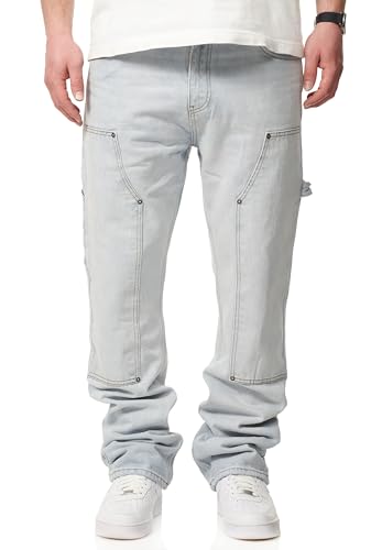 behype. Herren Jeans Straight-Fit Carpenter Jeanshose 100% Baumwolle Denim Hose Used Look Men's DC_JN-247-Ice Blue-W36 von behype.
