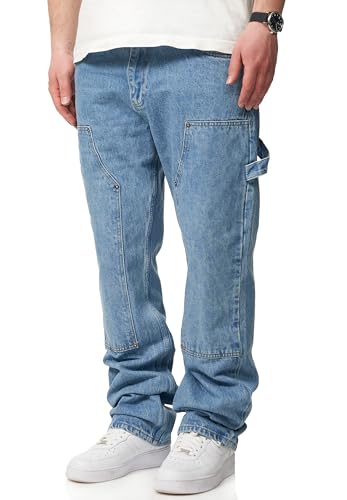 behype. Herren Jeans Straight-Fit Carpenter Jeanshose 100% Baumwolle Denim Hose Used Look Men's DC_JN-247-Light Blue-W32 von behype.