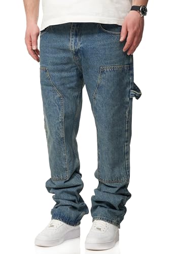 behype. Herren Jeans Straight-Fit Carpenter Jeanshose 100% Baumwolle Denim Hose Used Look Men's DC_JN-247-Vintage Blue-W33 von behype.