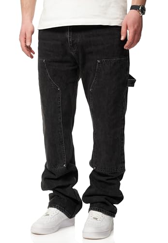 behype. Herren Jeans Straight-Fit Carpenter Jeanshose 100% Baumwolle Denim Hose Used Look Men's DC_JN-247-Washed Black-W34 von behype.