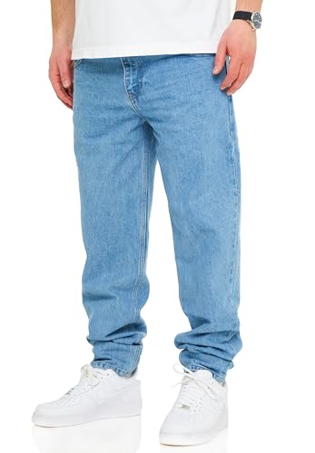 behype. Herren Jeans Tapered-Fit Jeanshose 100% Baumwolle Denim Baggy Hose Used Look Men's DC_JN-243-Light Blue-W33 von behype.