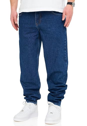 behype. Herren Jeans Tapered-Fit Jeanshose 100% Baumwolle Denim Baggy Hose Used Look Men's DC_JN-243-Medium Blue-W32 von behype.
