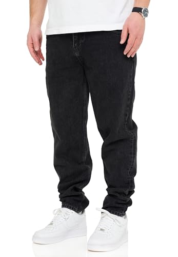 behype. Herren Jeans Tapered-Fit Jeanshose 100% Baumwolle Denim Baggy Hose Used Look Men's DC_JN-243-Washed Black-W30 von behype.