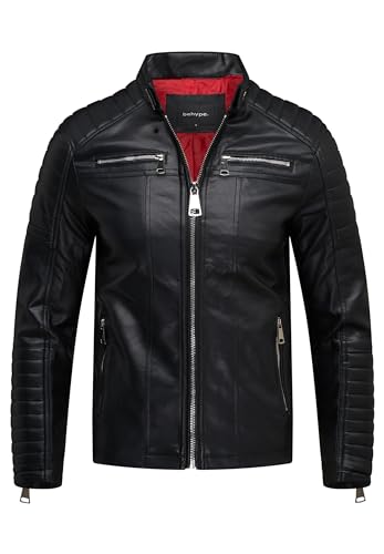 behype. Herren Kunstlederjacke Leichte Übergangsjacke Biker-Jacke Freizeitjacke Jacket Schwarz Black BH_MT-77-Schwarz-XXL von behype.