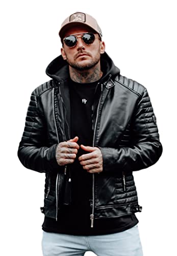 behype. Herren Kunstlederjacke Übergangsjacke Biker-Jacke mit abtrennbarer Kapuze 55-1082 Schwarz L von behype.