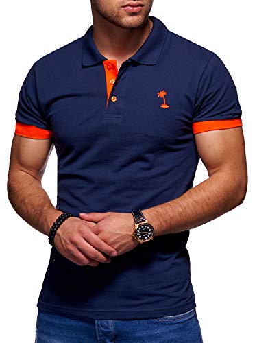 behype. Herren Kurzarm Basic Kontrast Polo-Shirt 20-0337 Navy M von behype.