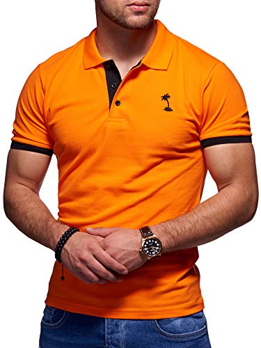 behype. Herren Kurzarm Basic Kontrast Polo-Shirt 20-0337 Orange 3XL von behype.