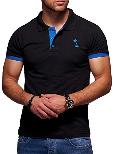 behype. Herren Kurzarm Basic Kontrast Polo-Shirt 20-0337 Schwarz-Blau L von behype.