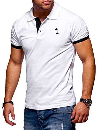 behype. Herren Kurzarm Basic Kontrast Polo-Shirt 20-0337 Weiß 3XL von behype.