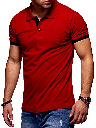 behype. Herren Kurzarm Basic Kontrast Polo-Shirt 20-3011 Rot-Schwarz L von behype.