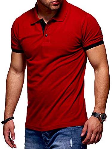 behype. Herren Kurzarm Basic Kontrast Polo-Shirt 20-3011 Rot-Schwarz XXL von behype.