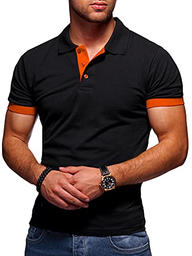 behype. Herren Kurzarm Basic Kontrast Polo-Shirt 20-3011 Schwarz-Orange L von behype.