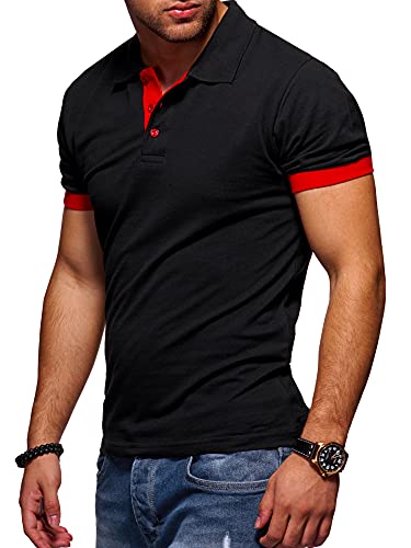 behype. Herren Kurzarm Basic Kontrast Polo-Shirt 20-3011 Schwarz-Rot 3XL von behype.