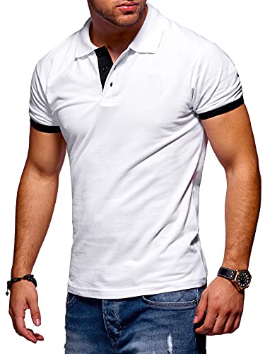 behype. Herren Kurzarm Basic Kontrast Polo-Shirt 20-3011 Weiß-Schwarz M von behype.