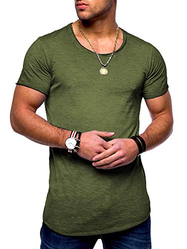 behype. Herren Kurzarm Basic T-Shirt O-Neck Rundhals-Ausschnitt Oversize-Look 20-0003 (L, Khaki_Washed) von behype.