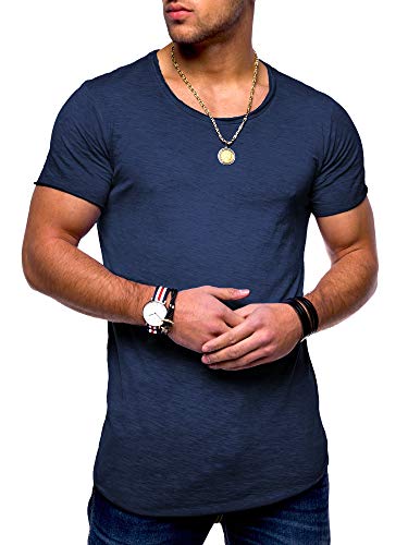 behype. Herren Kurzarm Basic T-Shirt O-Neck Rundhals-Ausschnitt Oversize-Look 20-0003 (M, Navy_Washed) von behype.