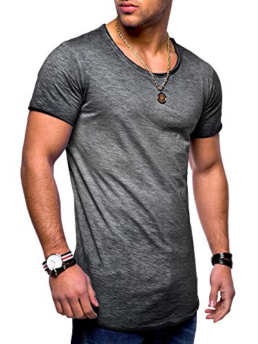 behype. Herren Kurzarm Basic T-Shirt O-Neck Rundhals-Ausschnitt Oversize-Look 20-0003 Dunkelgrau L von behype.