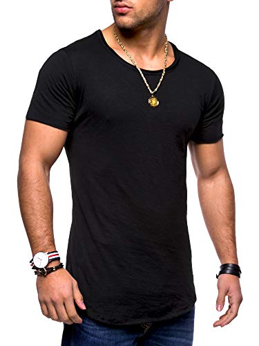 behype. Herren Kurzarm Basic T-Shirt O-Neck Rundhals-Ausschnitt Oversize-Look 20-0003 Schwarz M von behype.