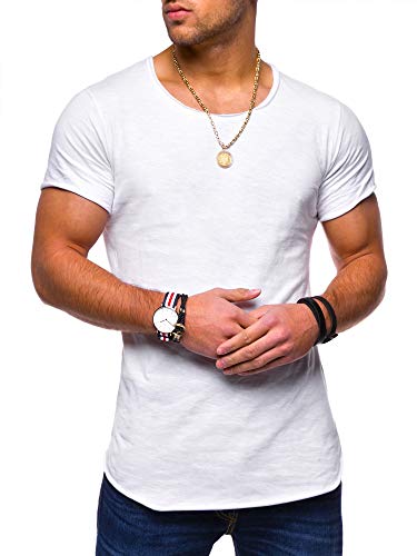 behype. Herren Kurzarm Basic T-Shirt O-Neck Rundhals-Ausschnitt Oversize-Look 20-0003 Weiß L von behype.