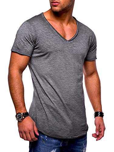 behype. Herren Kurzarm Basic T-Shirt V-Neck Ausschnitt Oversize-Look 20-0002 Dunkelgrau S von behype.