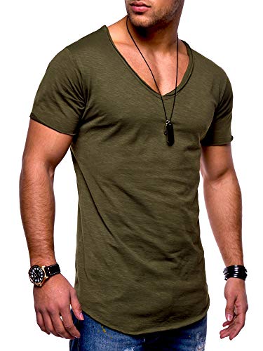 behype. Herren Kurzarm Basic T-Shirt V-Neck Ausschnitt Oversize-Look 20-0002 Khaki XXL von behype.