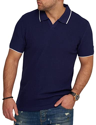 behype. Herren Kurzarm Poloshirt Feinstrick Polo T-Shirt 4669-Navy-L von behype.